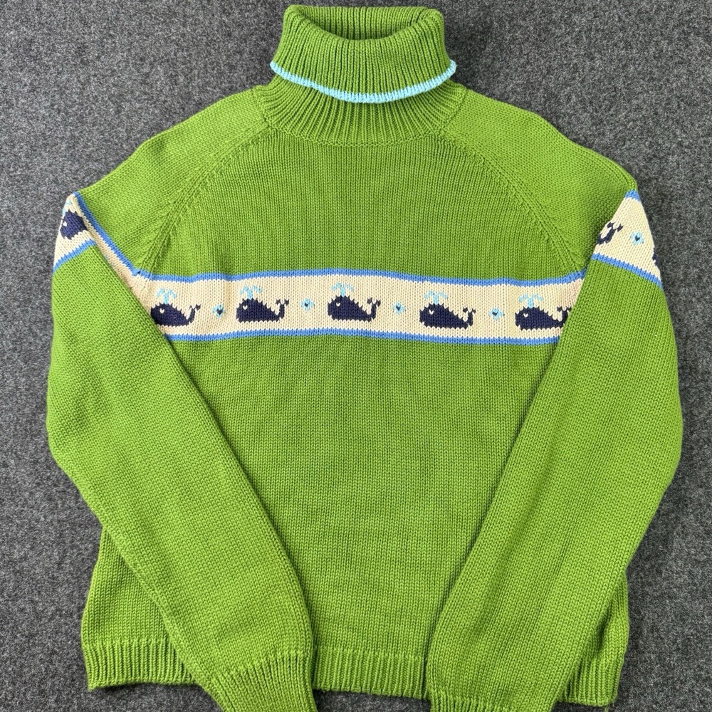 Vintage Lilly Pulitzer XL Kelly Green Whale Turtleneck Sweater Resort Prepp